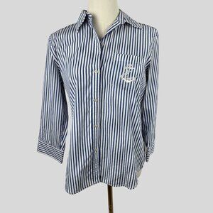 Lauren Ralph Lauren Blue Striped Button Shirt M Nautical Embroidered Anchor Logo